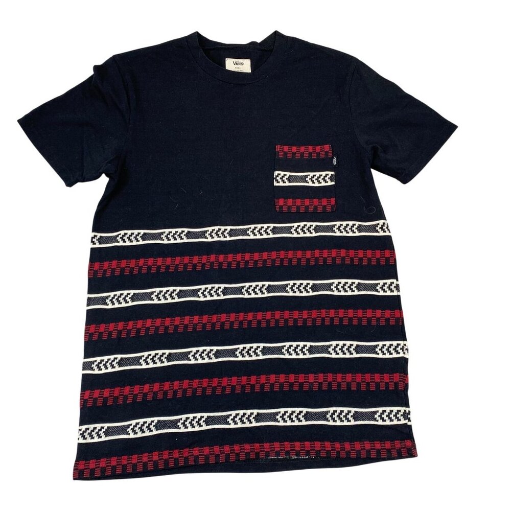 Vans Mens Pocket Tee Small Black Red Geometric Short Sleeve Cotton Top Shirt